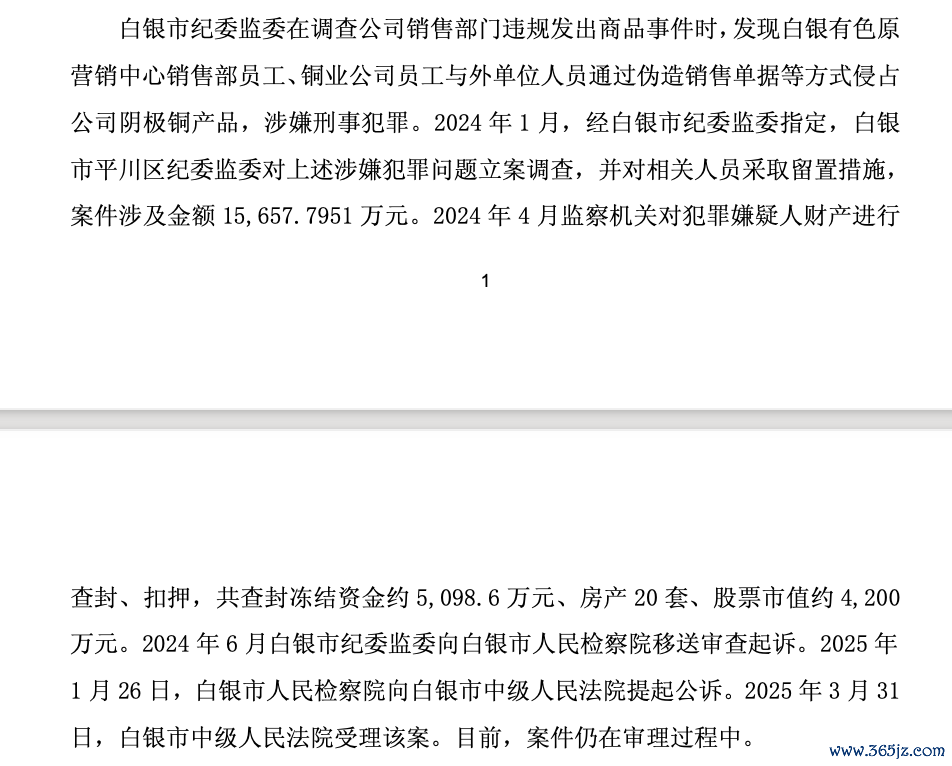 （起首：白银有色公告）